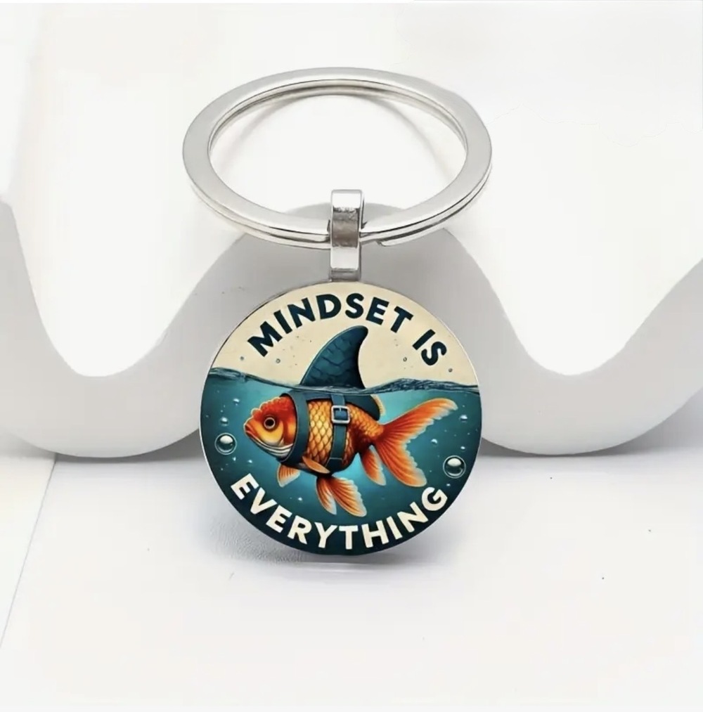 3/$25 Mindset Is Everything Goldfish Wearing A Shark Fin Keychain NEW